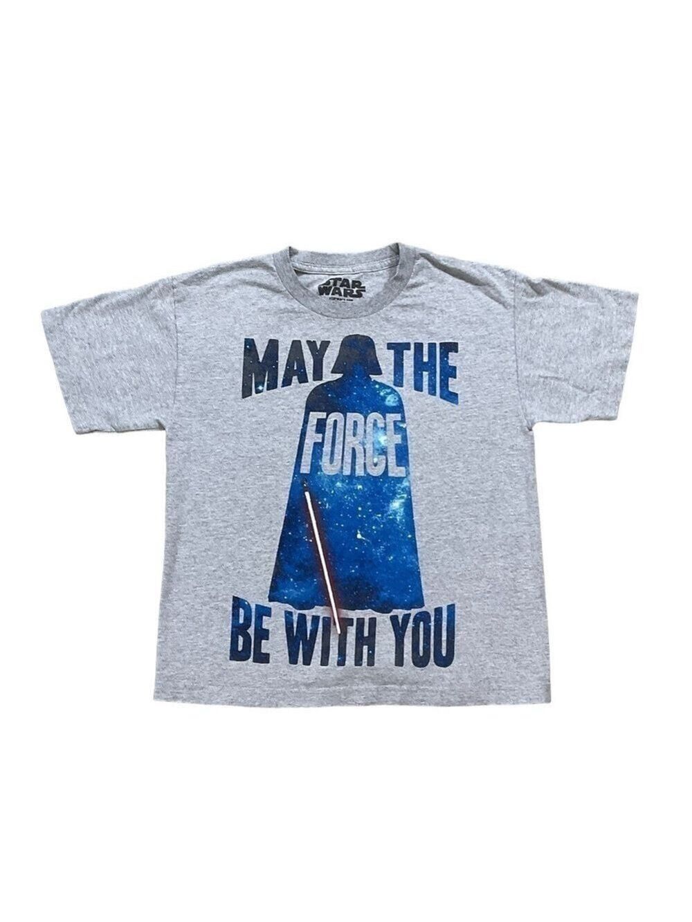 May The Force Be With You Darth Vader Star Wars Gray T-shirt Youth Large